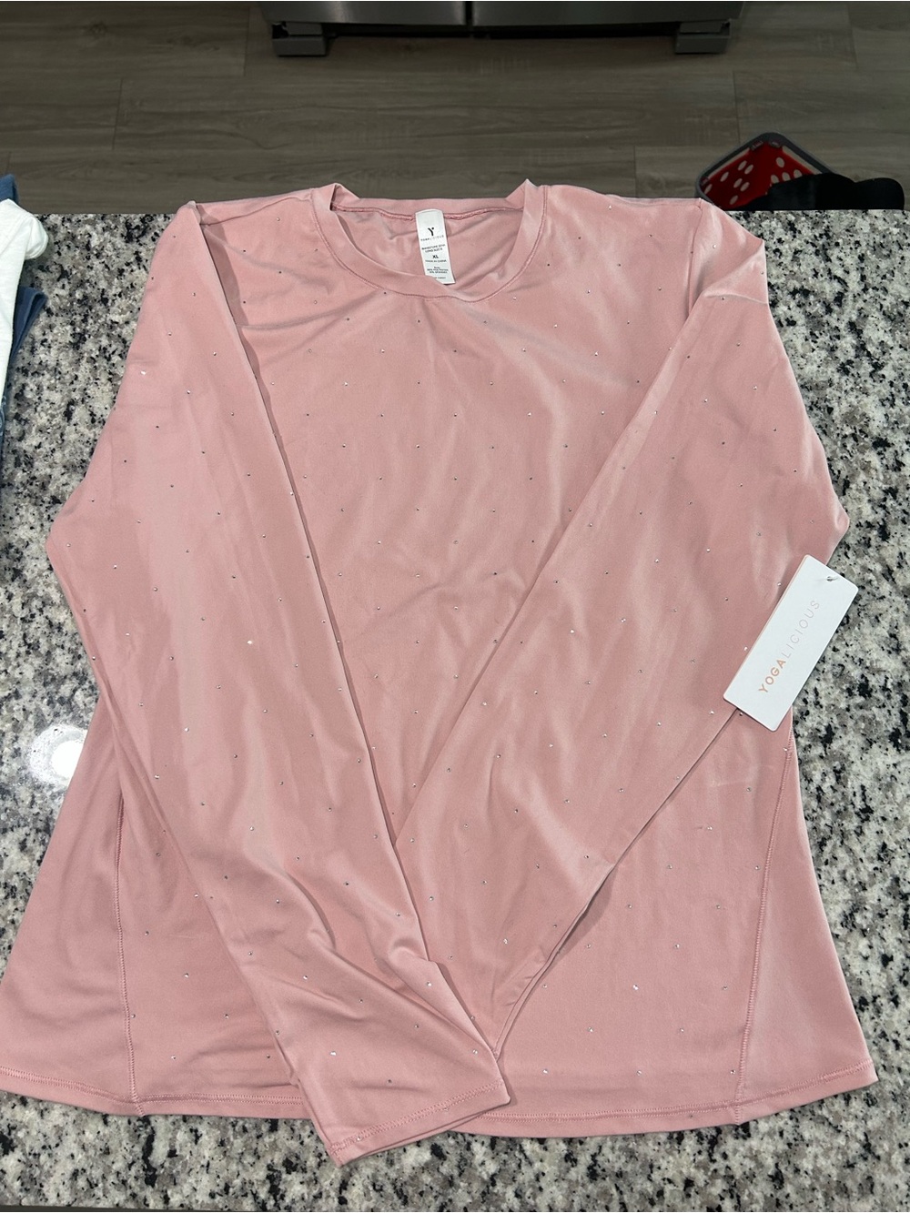 Yogalicious Blush Pink Long Sleeve Rhinestone Tee